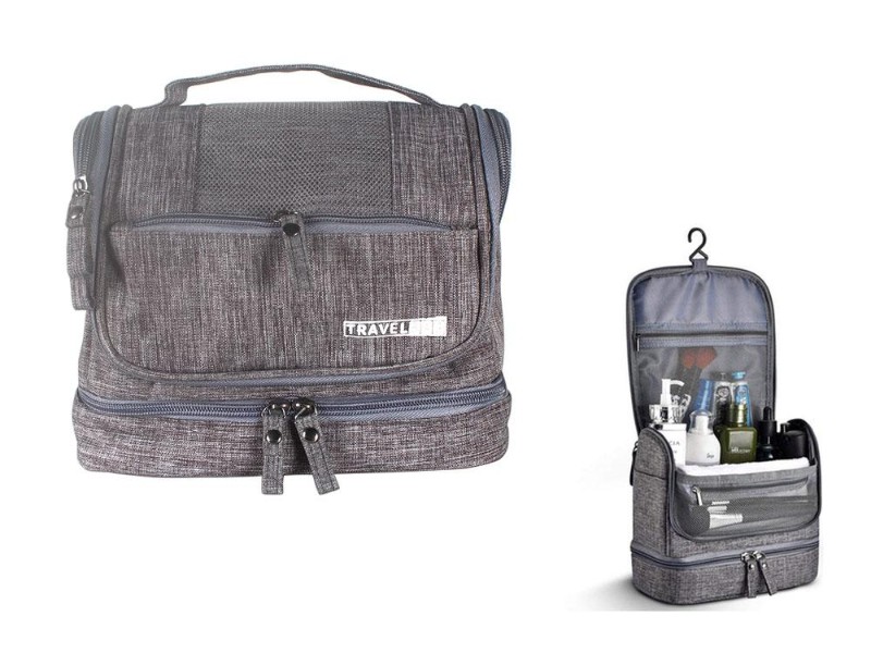 Hanging Travel Toiletry Bag: Waterproof, Wet/Dry Sep, Grey