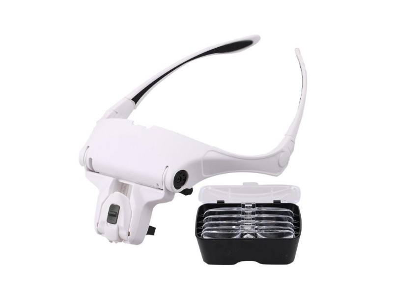 LED Head Mount Magnifier Glasses - 5 Lenses, Jeweler's Loupe