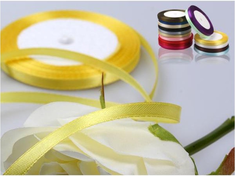 Satin Ribbon,Yellow 12mm(W) X 22.5m(L)