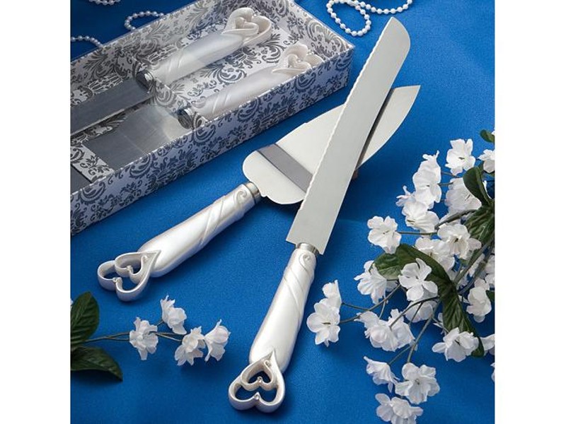 Wedding Cake Knife & Server Set - Double Heart