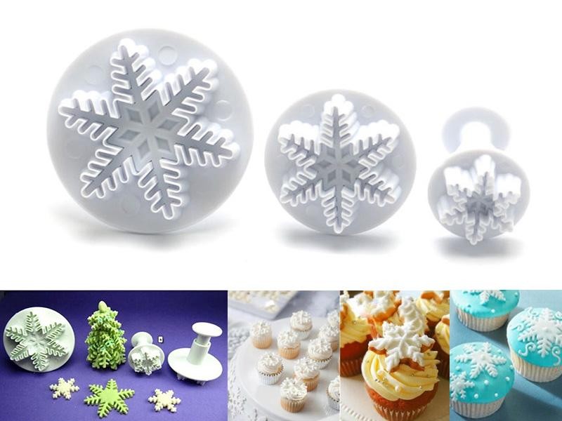 3pcs Snowflake Fondant Plunger Cookie Cutter