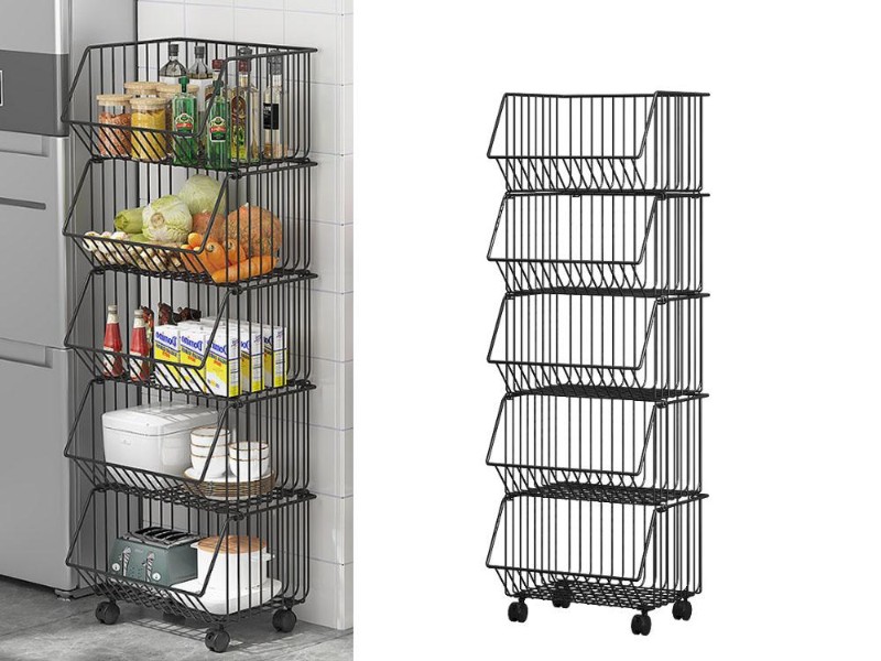 5-Tier Stackable Metal Storage Cart - Kitchen, Office, Wheels