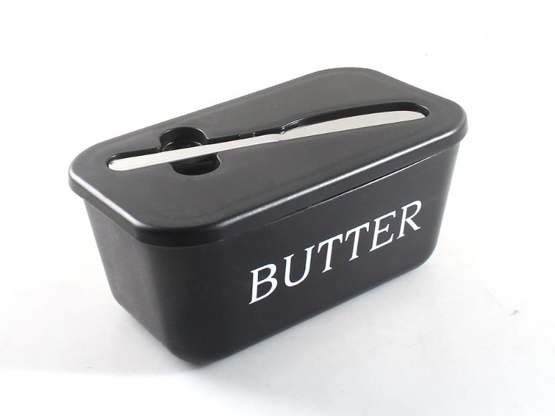 Black Butter Dish with Slicer & Lid - Stainless Steel Cutter