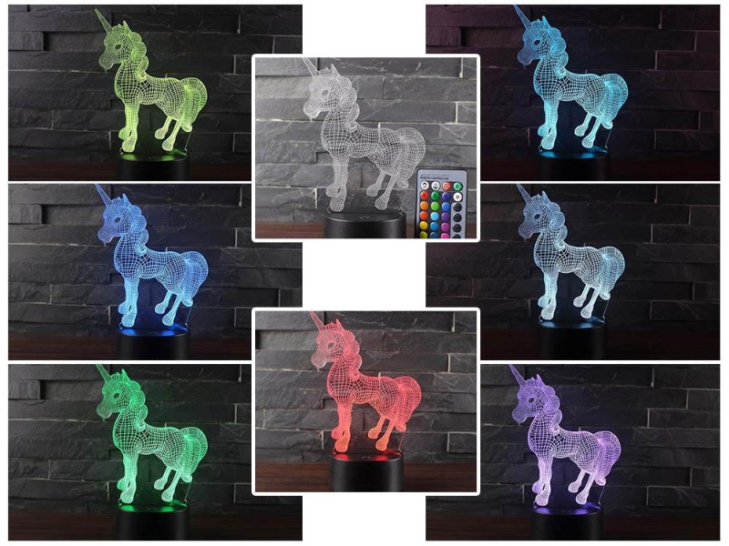 Colour-Changing Unicorn 3D Night Light with Remote Control