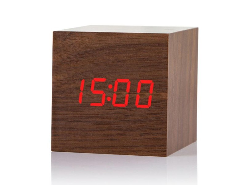 Wooden Cube LED Digital Alarm Clock