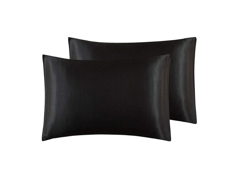 Fashion Satin Pillow Case Cover Black-2PCS