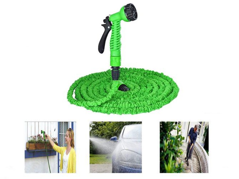 Expandable 22m Garden Hose & Spray Nozzle - Green