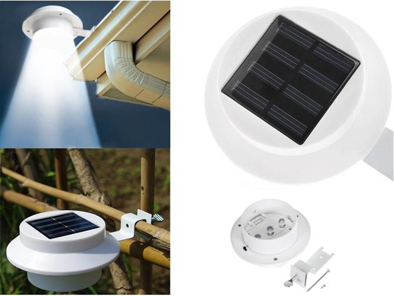 Solar Powered 3 LED Wall Fence Lamp Outdoor Garden 2pcs