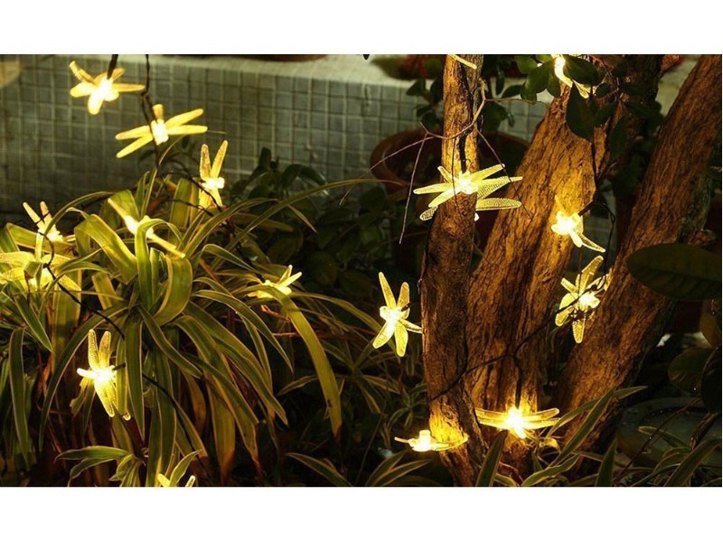 30 LED Dragonfly String Lights Solar Garden Lights - Yellow