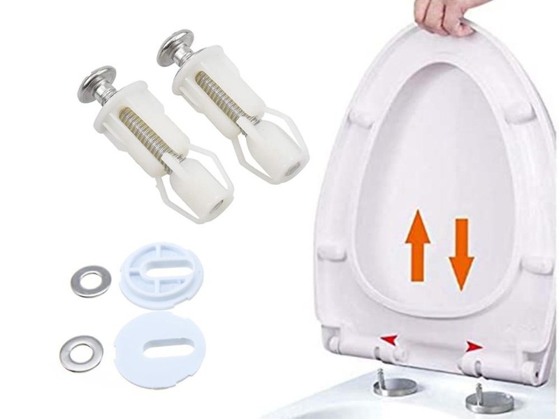 thumbnail interactive-video image 1 of GIONAR 12-PC Toilet Seat Fitting Kit - Universal Fixing Hinges With Expansion Screws & Nuts - Silver 1 of 3