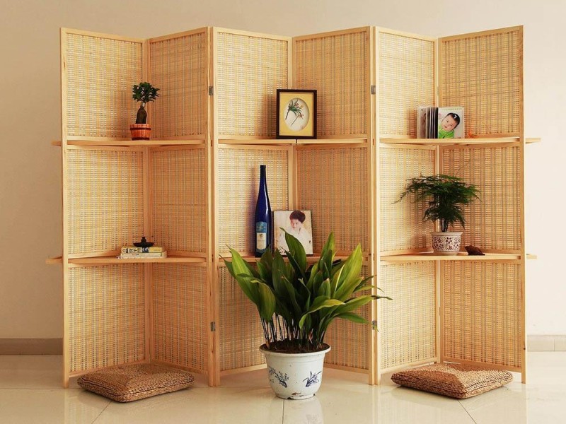 Woven Bamboo Room Divider 6 Panel Folding Screen