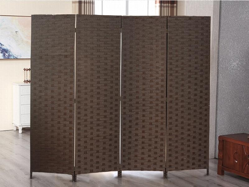 Woven Design Folding Screen Privacy Room Divider - Coffee