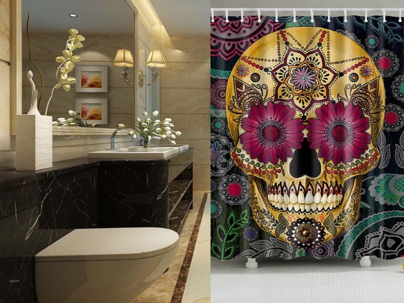 Skull Flower Shower Curtain