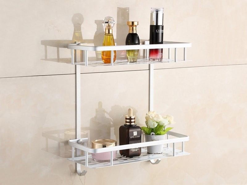 2 Tier Bathroom Rack with Hook Mounted Storage