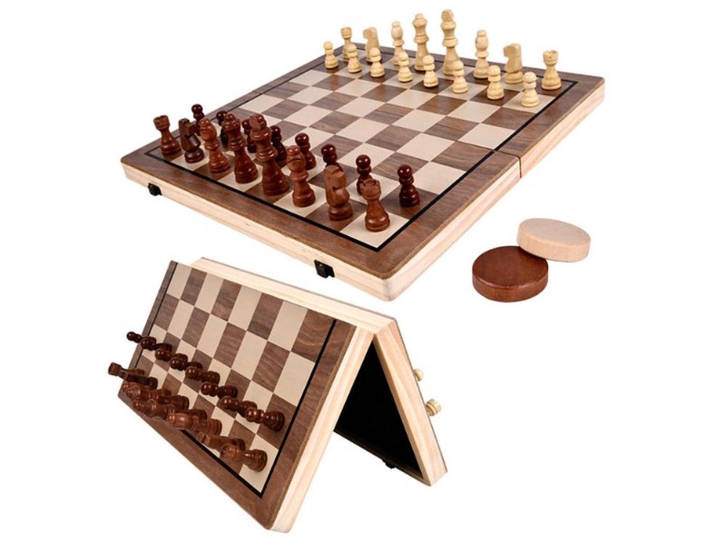 2-in-1 Magnetic Wooden Chess Set | 39cm Folding Board