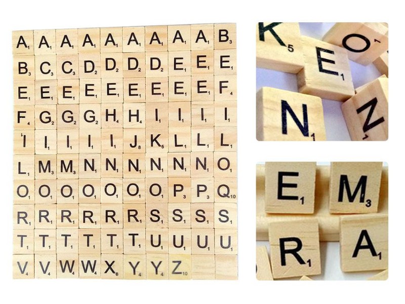 Wood Scrabble Tiles for Crafts, Games & Jewellery (100-Pack)