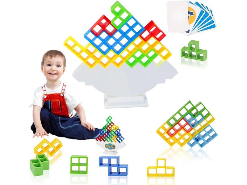 Stack Attack Tetra Balance Tower Game 48pc Blocks