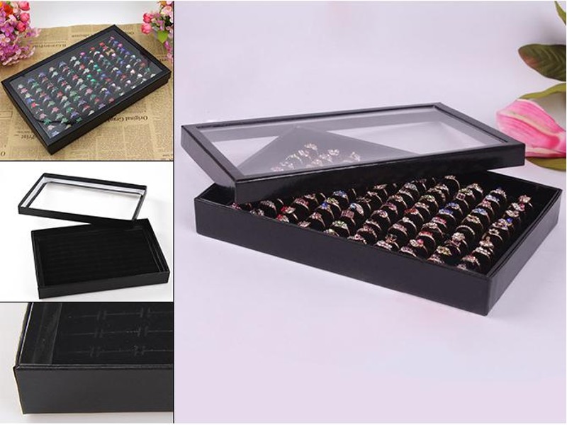 Jewellery Rings Display Tray Box - Black Velvet