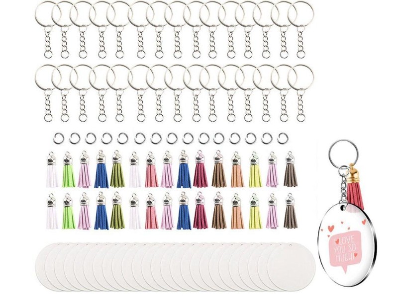 Acrylic Keychain Blanks Keychain Tassels Set for DIY and Craft