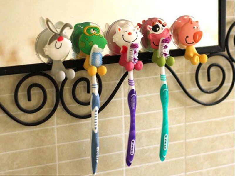 Lovely Aniaml-shaped Toothbrush Holder with Suction Cup - 5pcs