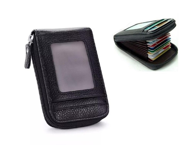 Black Genuine Leather Credit Card Holder & Wallet - RFID Safe