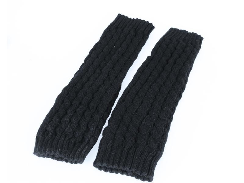Black Knit Crochet Winter High Leg Warmers