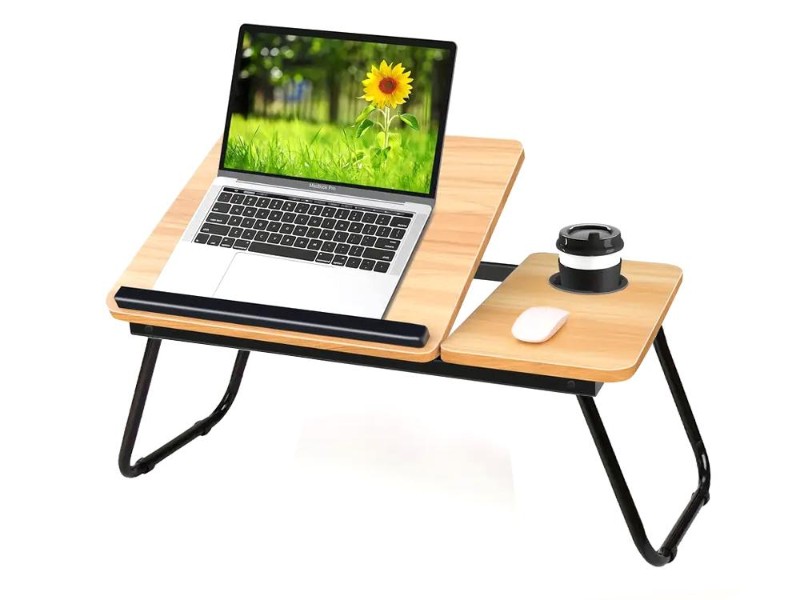 Walnut Folding Bed Desk: 5-Angle Adjustable Laptop Tray