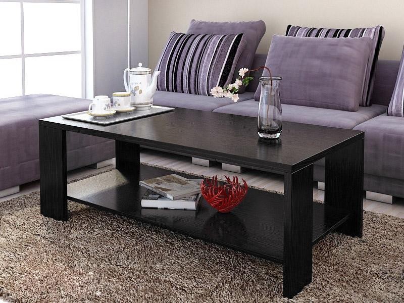 Coffee Table with Storage Shelf Modern Design Dark Walnut