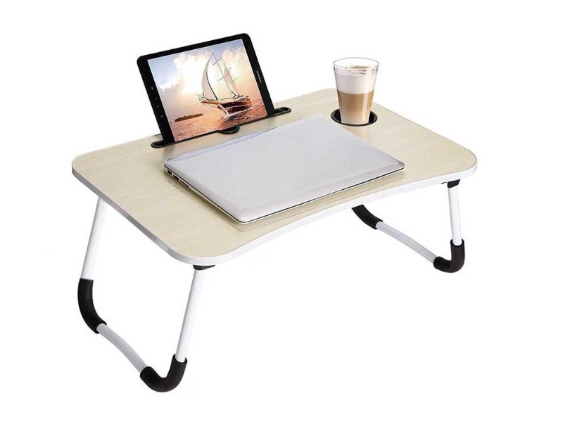 Portable Laptop Bed Desk - Foldable, Cup Holder & Tablet Slot