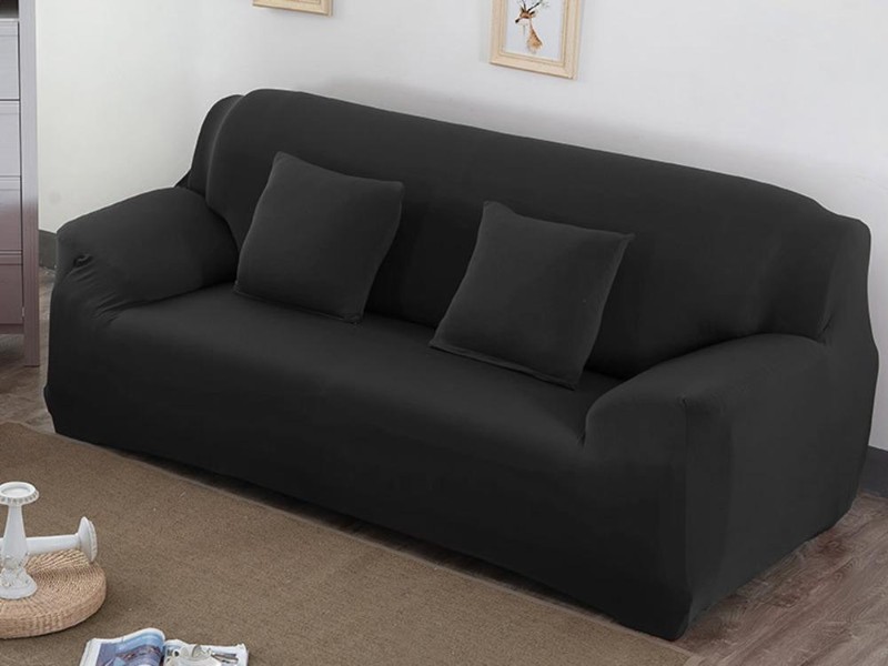 Black 3-Seater Couch Cover, Stretchable & Washable