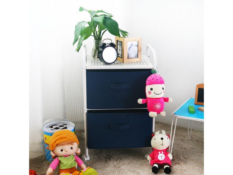 Trolley with 2 Foldable Drawers -Navy Blue