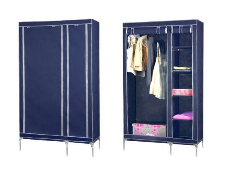 Navy Blue Functional Clothes Wardrobe with Storage Shelves