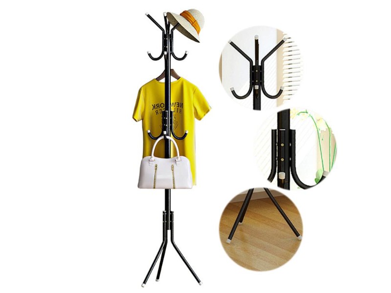 Black Metal Coat & Hat Stand, 8 Hooks