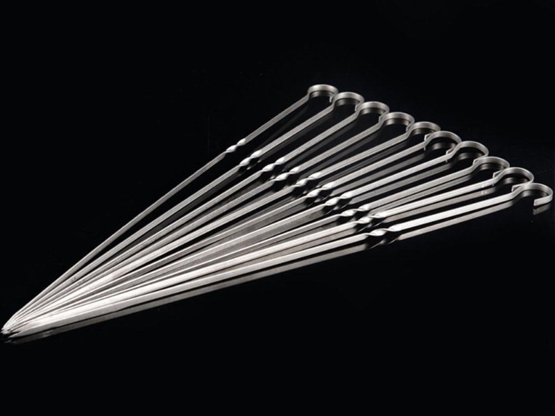 10 Pcs Stainless Steel BBQ Barbecue Skewers Flat Metal Grilling