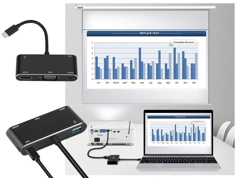 5 in 1 USB 3.0 Type C to HDMI VGA Hub Adapter