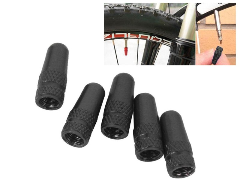 Black French Presta Air Valve Cap - 5pcs