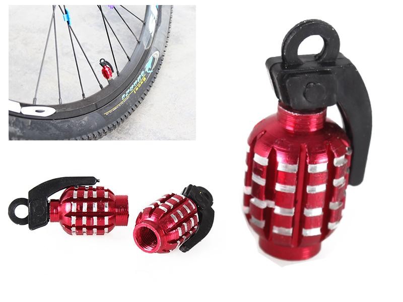 Hand Grenade Valve Dust Caps Motor Bike BMX Car - Red