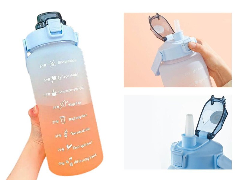 2L Water Bottle with Time Markings Blue
