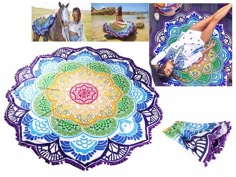 Lotus Shape Mandala Beach Sheet Towel with Fringes