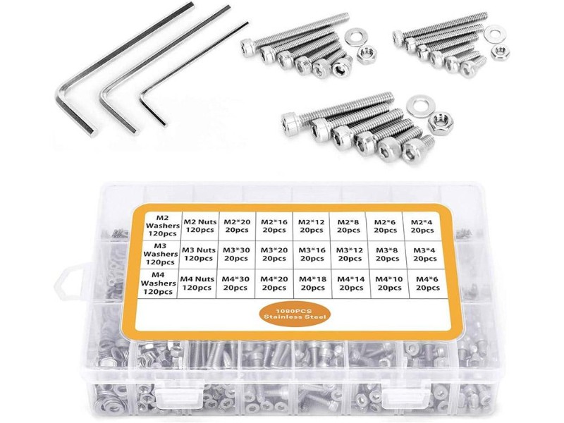 1080PCS M2 M3 M4 Hex Allen Head Socket Set Screw Bolts Kit