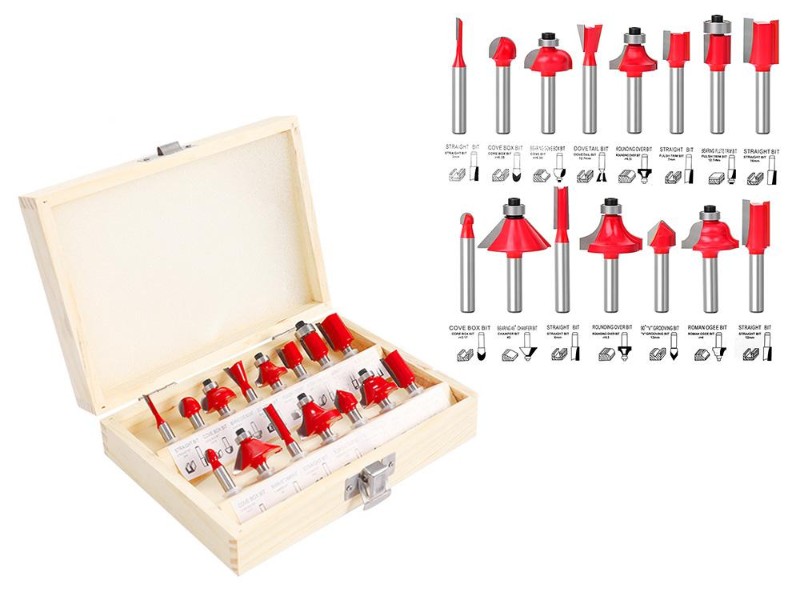 15pcs 1/4" Shank Tungsten Carbide Router Bits Set