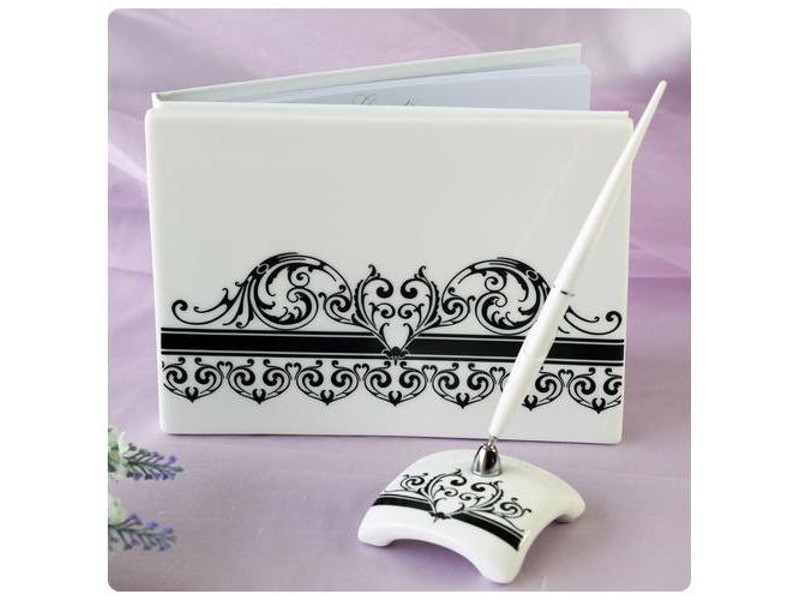 White and Black Wedding Guest Book & Pen Set