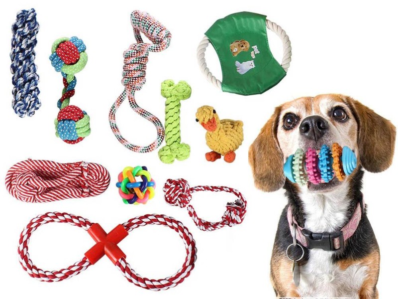 11-Pack Dog Chew Toy Set Cotton Plush Pet Teething Training Toys