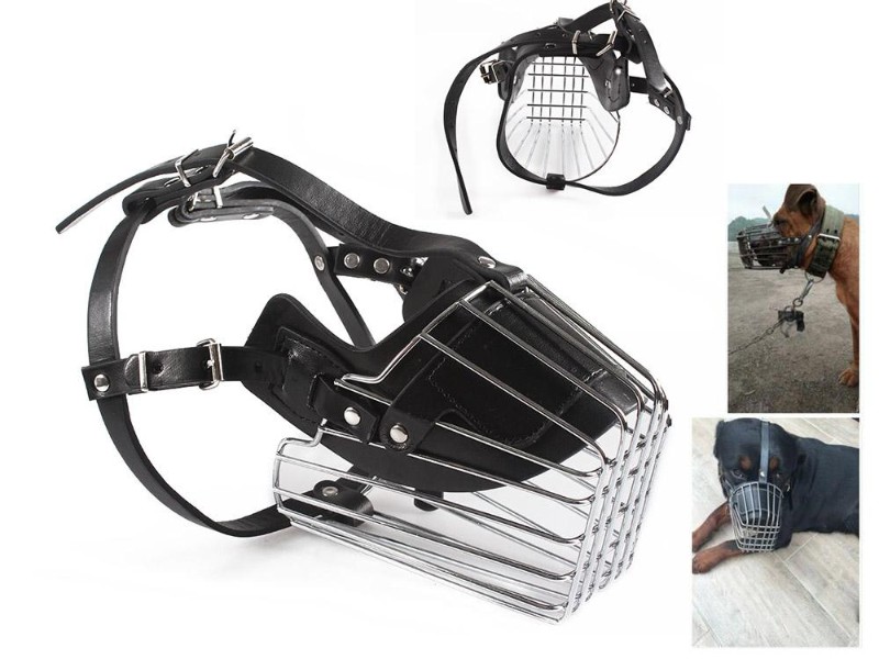 Chafe-free Wire Cage Faux Leather Muzzle for Pet Dogs