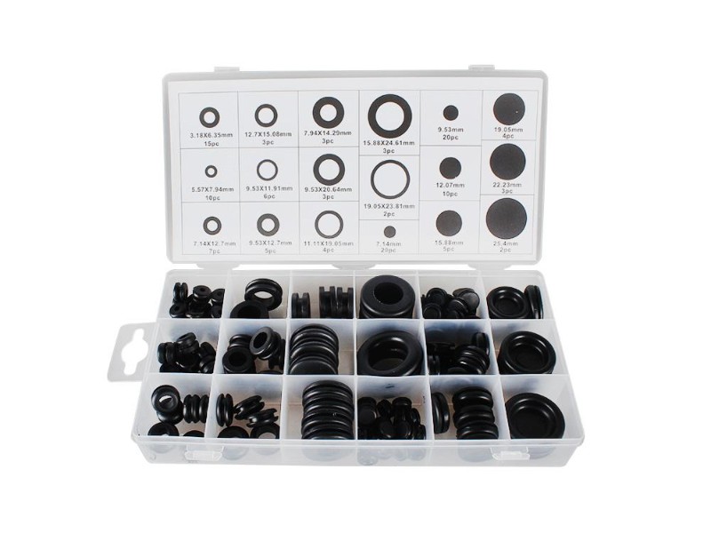 125PCS 18 Sizes Rubber Grommet Eyelet Ring Gasket Assortment Kit