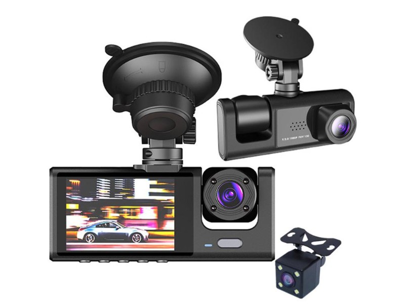 3-Lens 1080p Dash Cam w/ Night Vision & G-Sensor