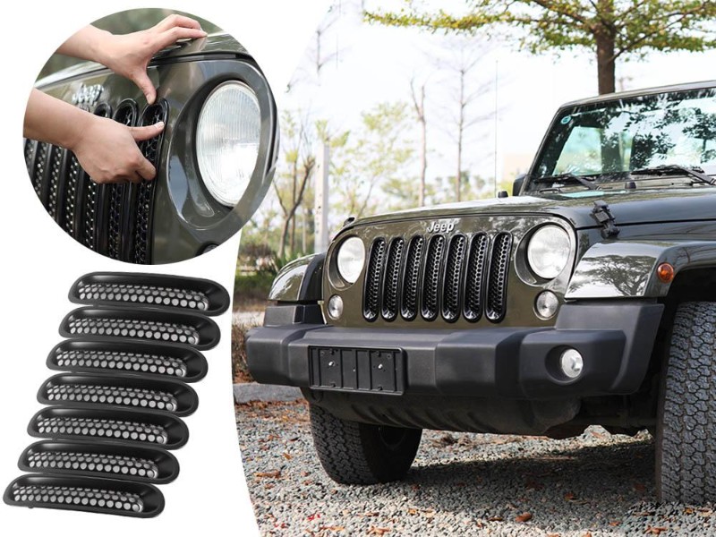 7PCS Front Mesh Grille for 2007-2016 Jeep Wrangler