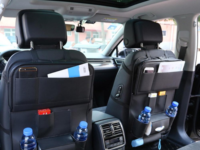 Multi-Pocket PU Leather Car Seat Storage Bag