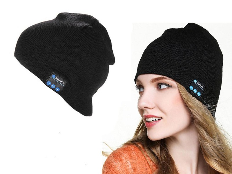 Black Bluetooth Music Headphones Knit Hat