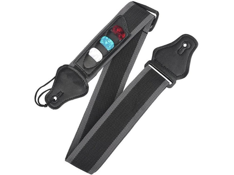 Adjustable Dark Grey Guitar Strap with Picks Holder